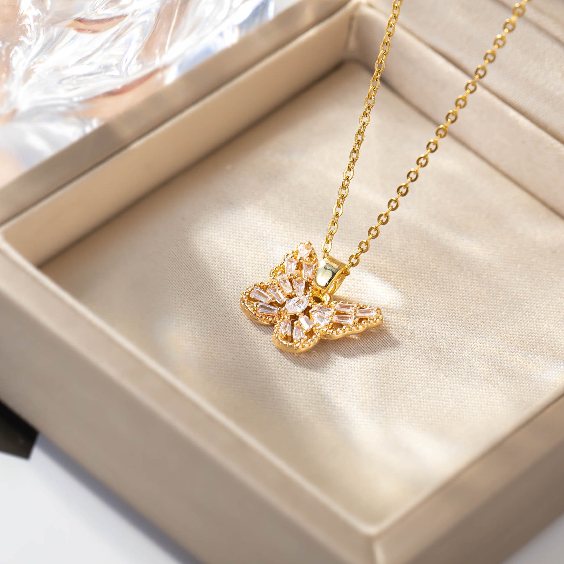 Wholesale Zircon Butterfly Titanium Steel Clavicle Necklace